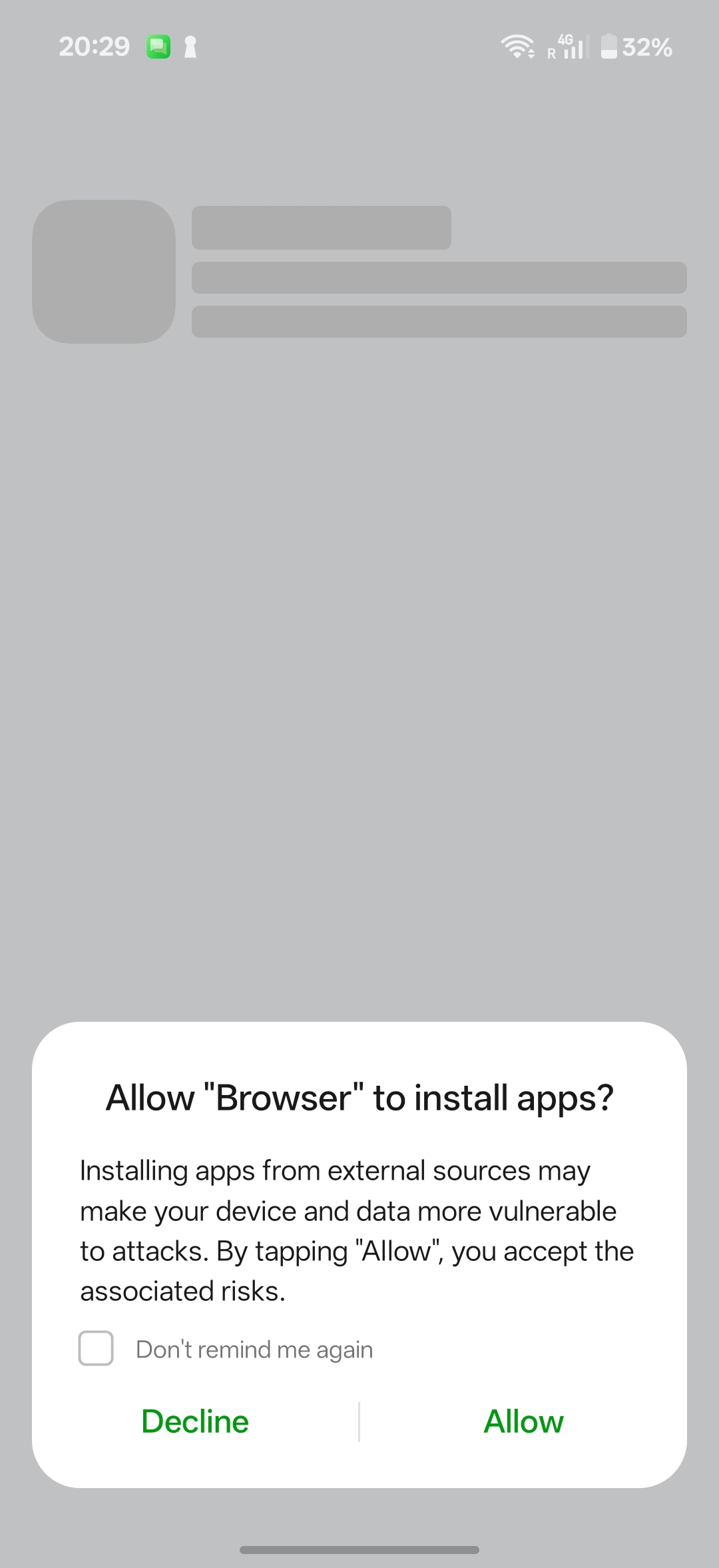 Android prompt asking to allow browser to install apps