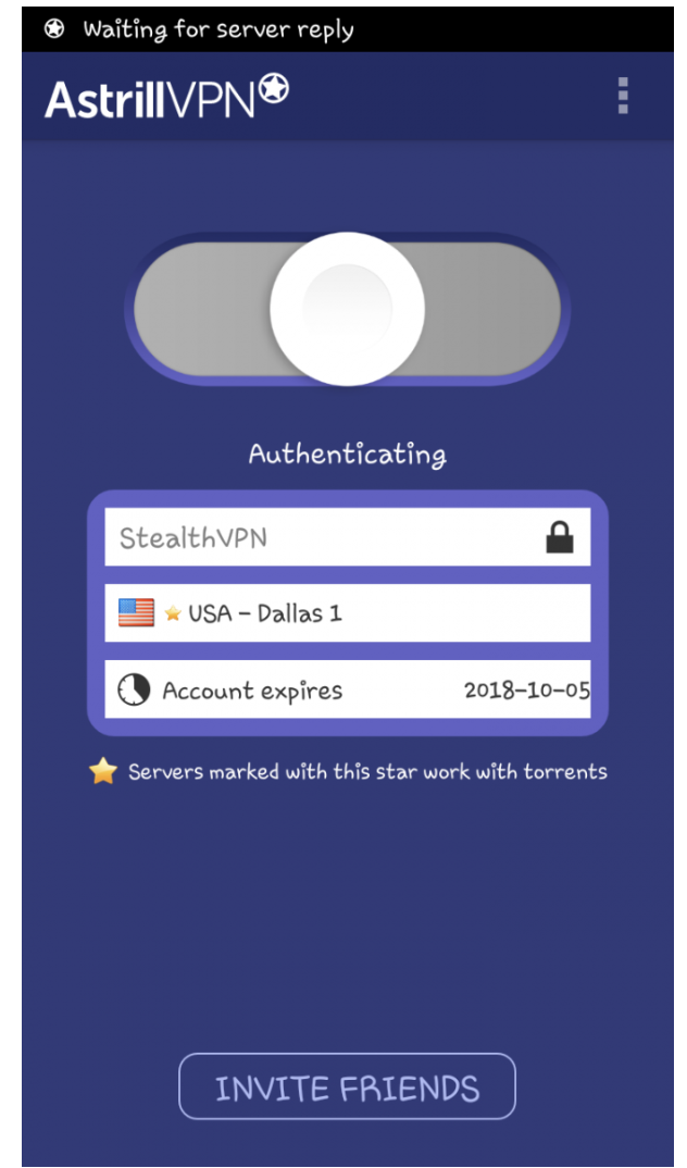 Astrill app authenticating while connecting via StealthVPN