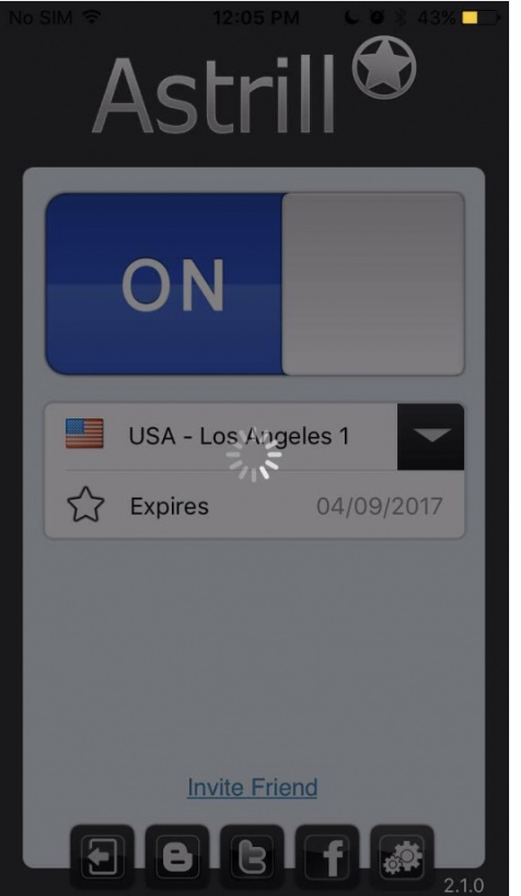 Astrill app connecting with loading spinner