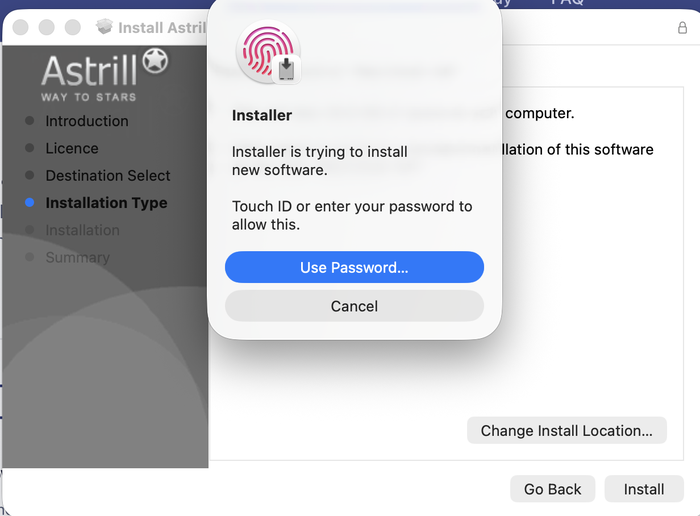 macOS Touch ID or password prompt to authorize installation