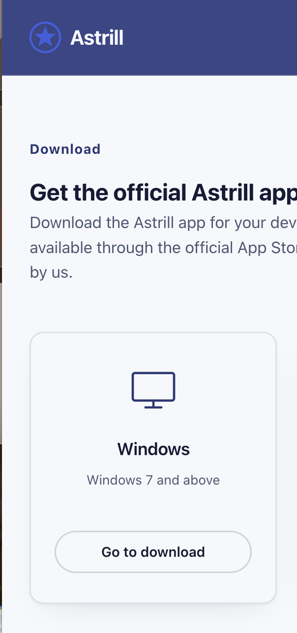 GoAstr download page with Windows download option